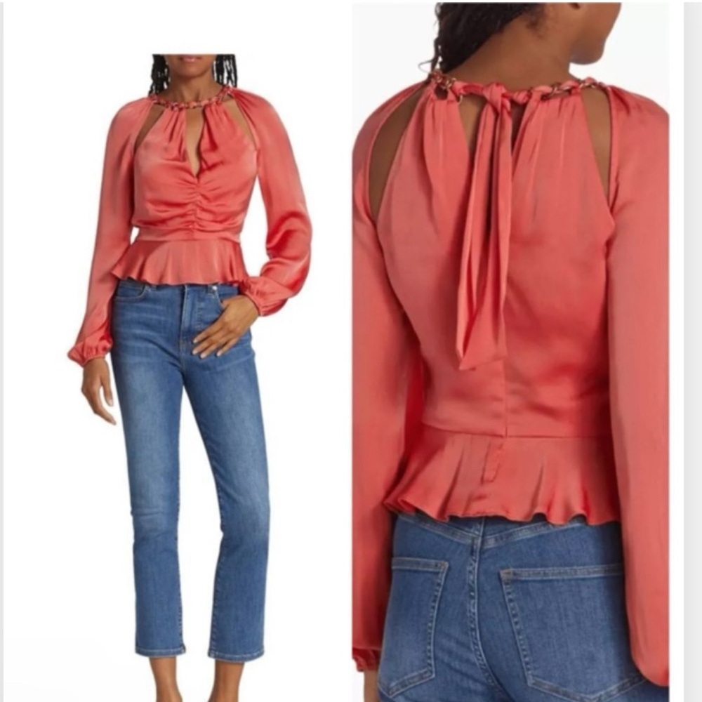 New! Veronica Beard Yulita Cut-Out Silk-Blend Top
Watermelon Size 8 $498